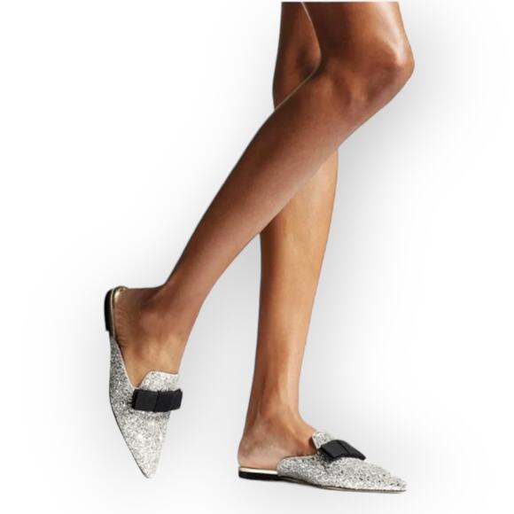 Jimmy Choo Galaxy Glitter Flat Mules 6 Italy Festive Chic Modern Maximalism - Picture 1 of 15